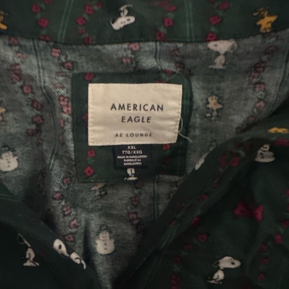 American Eagle Outfitters AE Snoopy Peanuts Flannel PJ Set Pajama Lounge Set - Picture 2 of 5